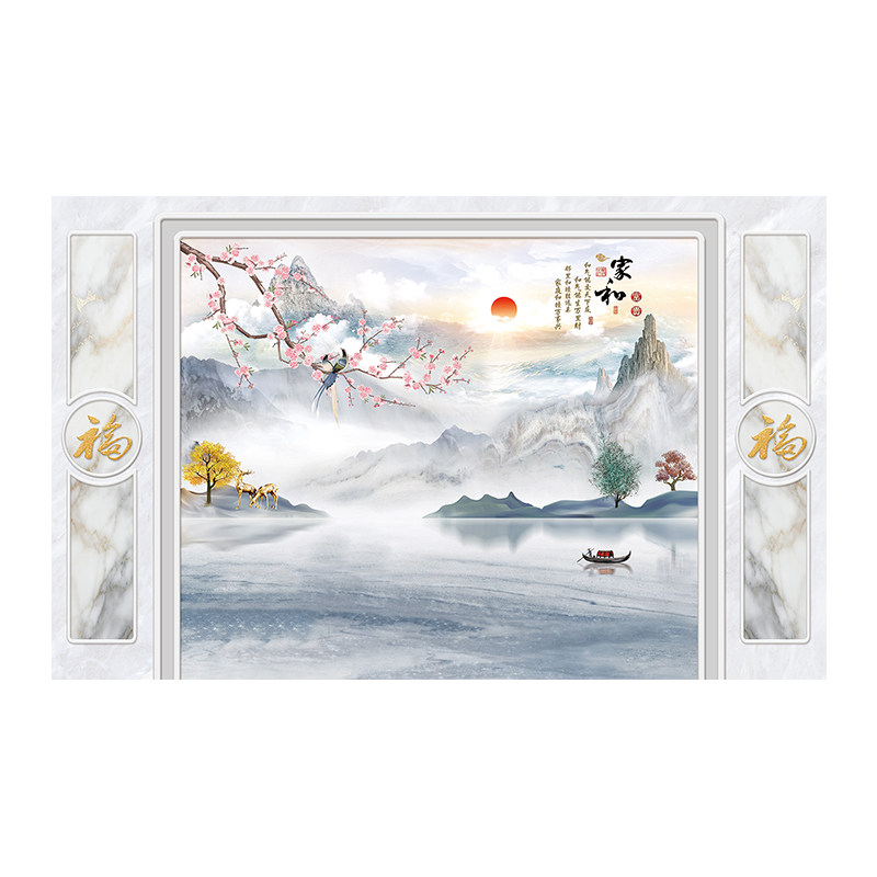 电视背景墙壁画新中式客厅装饰影定制壁画