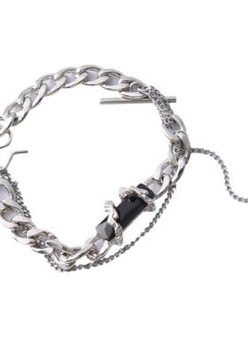 缠绕黑色宝石拼接手链男女潮酷