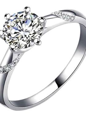 PT950铂金莫桑石经典微镶花臂镶碎钻六爪钻戒指仿真钻石女结求婚