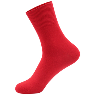 大红袜子松口袜老年人本命年男女纯色棉宽松口中筒不勒脚秋冬中厚