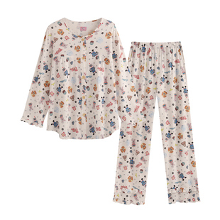 侘町睡衣女款2025新款秋冬纯棉卡通套装白色足球小猫可外穿家居服