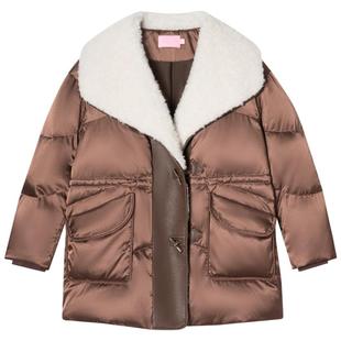 SALT.P可颜羊毛大翻领复古牛角扣慵懒感白鸭绒羽绒服2024冬