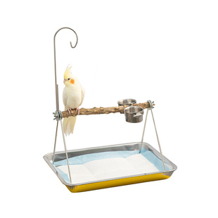 鹦鹉站架桌面训练鸟架子互动玄凤牡丹专用花椒木不锈钢定点排便架