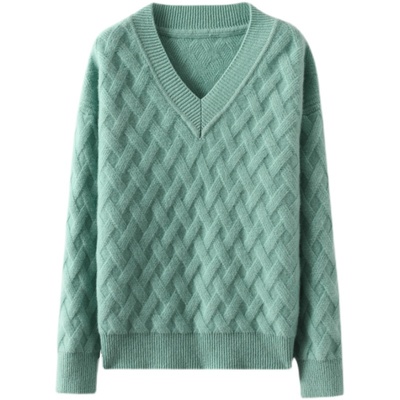 长袖套头V领慵懒风羊绒衫显瘦