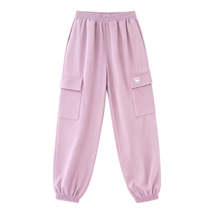 女童裤子春夏薄款2026新款儿童冰丝工装裤洋气运动休闲防蚊裤夏装