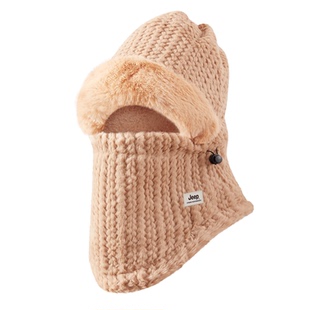 jeep吉普帽子女士冬骑车保暖防风东北防寒围巾帽子面罩一体电动车