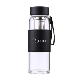 韩式便携办公室车载商务玻璃杯男女带提绳茶仓泡茶杯高硼硅耐热杯