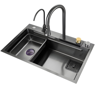 飞雨瀑布水槽厨房水槽洗菜盆大单槽不锈钢家用台下盆洗碗槽洗碗池