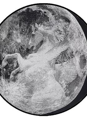 星月白马轻奢小众ins圆形挂画黑白现代风装饰画客厅沙发玄关壁画