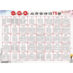 小学生必背古诗唐诗词75首75十80挂图儿童房三百首三字经墙贴纸画
