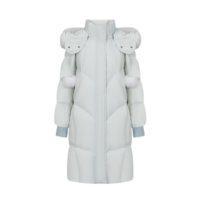 艾莱依狐狸毛领可拆卸长款羽绒服