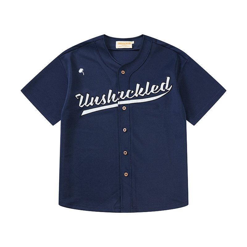 UNSHACKLED潮牌美式梓渝同款棒球服男女短袖开衫上衣宽松衬衫杨政