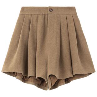 KEIKO 简约羊毛混纺毛呢半身裙裤裙2026春季复古通勤A字百褶短裙
