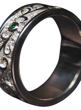 纯银天然翡翠祖母绿戒指卷轴漩涡