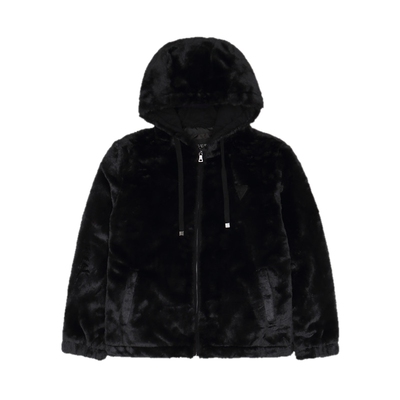 GUESS仿貂毛连帽抽绳长袖外套