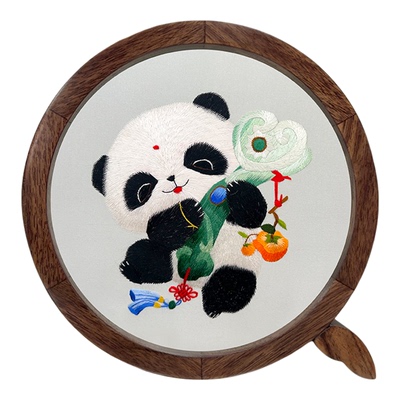 熊猫蜀绣双面绣全手工刺绣胡桃木屏风摆件Q架伴手礼成都礼物包邮