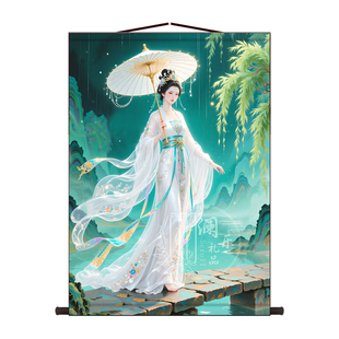 2026年新款白娘子传奇挂画墙贴房间客厅玄关丝绸装饰高清打印包邮