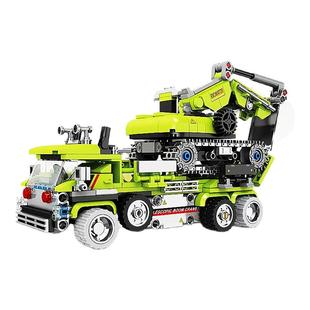 开智城市机械工程队4合1装载挖掘机伸缩臂吊车采矿车拼装积木玩具