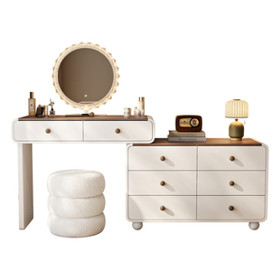 中古奶油风实木梳妆台卧室现代简约床尾复古化妆桌斗柜一体原木风