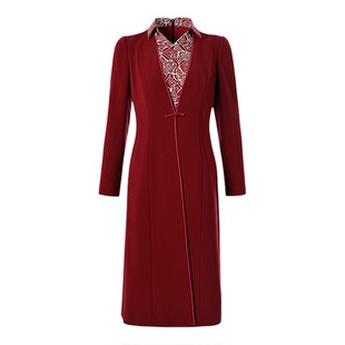 黛玛诗气质优雅醋酸假两件连衣裙女春新款长袖婚宴礼服正式场合红