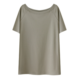 HAMYIHO韩一禾斜肩上衣女宽松短袖t恤斜领露肩高级气质设计感新款