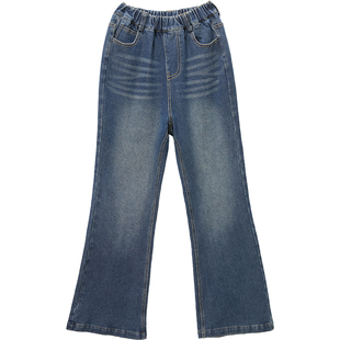 诺诺公主S1N初中生浅蓝牛仔喇叭裤女春秋青少年弹力显瘦微喇裤子