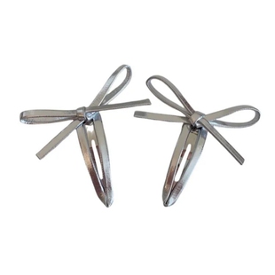 韩国silvery纯欲芭蕾风辣妹银色蝴蝶结发夹BB夹侧边夹发卡17037