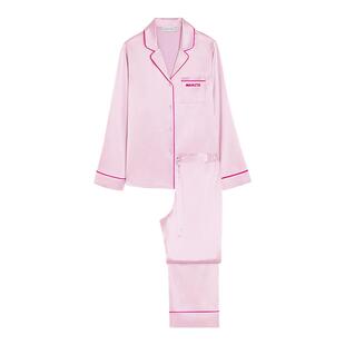 MANITO/曼尼陀Macaron 撞色刺绣套装桑蚕丝多巴胺睡衣套装