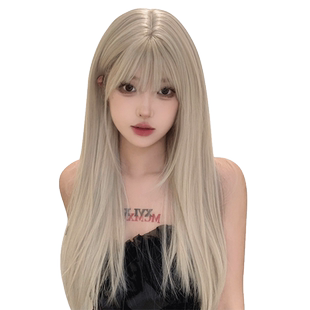 哼唧 白金假发女长发lolita圆脸假发全头套式长直发网红女团假发