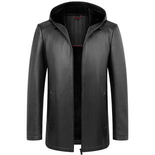 新西兰鹿皮男款真皮皮衣连帽皮夹克单皮中年商务休闲外套精品男装