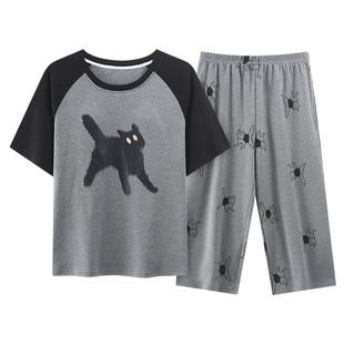 自带胸垫一体睡衣女夏季短袖七分裤夏天时尚卡通可外穿家居服套装
