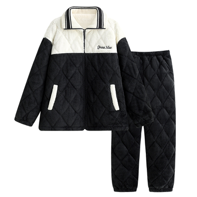 睡衣女冬季三层加厚夹棉休闲外穿