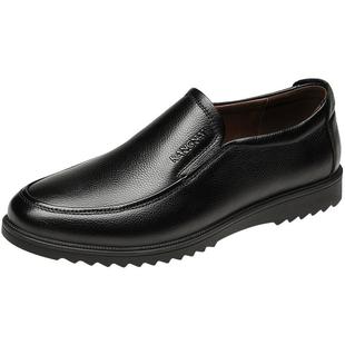 康奈男士皮鞋男鞋休闲商务真皮爸爸鞋一脚蹬工作软皮鞋全黑公务鞋