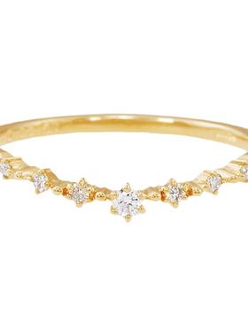 Ordi新款纤细v形戒指小钻白锆尾戒925银简约百搭叠戴指环