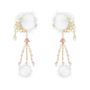 儿童古风汉服流苏发夹冬季国风头饰女童水貂毛球发饰边夹古装配饰