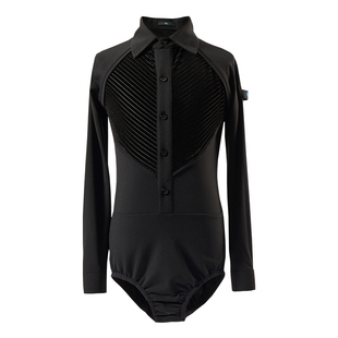 茜卡索 男童拉丁舞服秋冬舞蹈服上衣男生长袖比赛练功服训练G5029