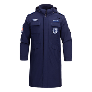 速干蓝色双层加长加厚保安棉服大衣冬季冬装棉衣执勤工作服保暖衣