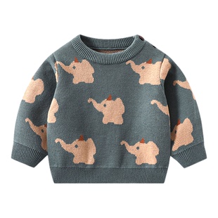 宝宝毛衣儿童卡通小象套头毛线衣男童圆领针织衫秋冬加厚款上衣潮