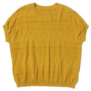 无色无味休闲纯棉线白色短袖上衣女圆领宽松针织T恤衫短袖编织衫