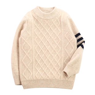 洪叶云台100%儿童纯山羊绒衫男女宝宝亲子毛衣秋冬加厚中大童针织