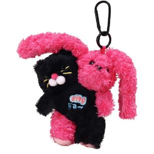 YUYI原创可爱粉棕色双头小熊小兔猫咪玩偶情侣书包挂件礼物钥匙扣