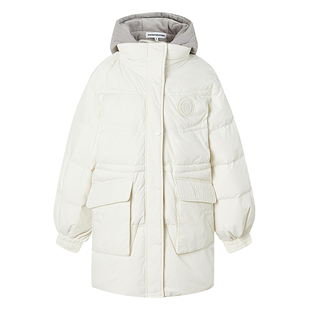 美特斯邦威中长款面包羽绒服女款冬季拼接潮流百搭假两件保暖外套