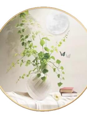 绿植光影圆形装饰画极简原木风入户玄关桌挂画清新客厅餐厅墙壁画