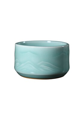 【明心张婉丽宁静致远主人杯】龙泉青瓷纯手工中式远山茶杯品茗杯