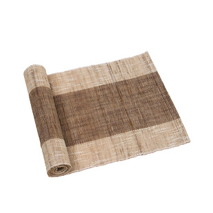 日式素咖色苎麻桌旗 双面茶道茶席茶垫 中式布艺棉麻桌布茶几茶旗