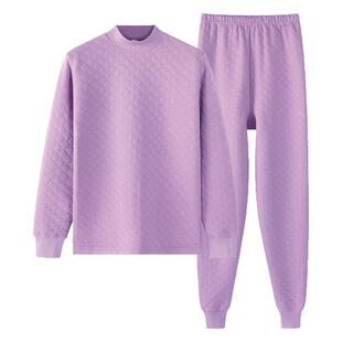 A&B加厚三层夹棉纯棉妈妈保暖内衣高领套装女士棉毛衫裤秋衣秋裤