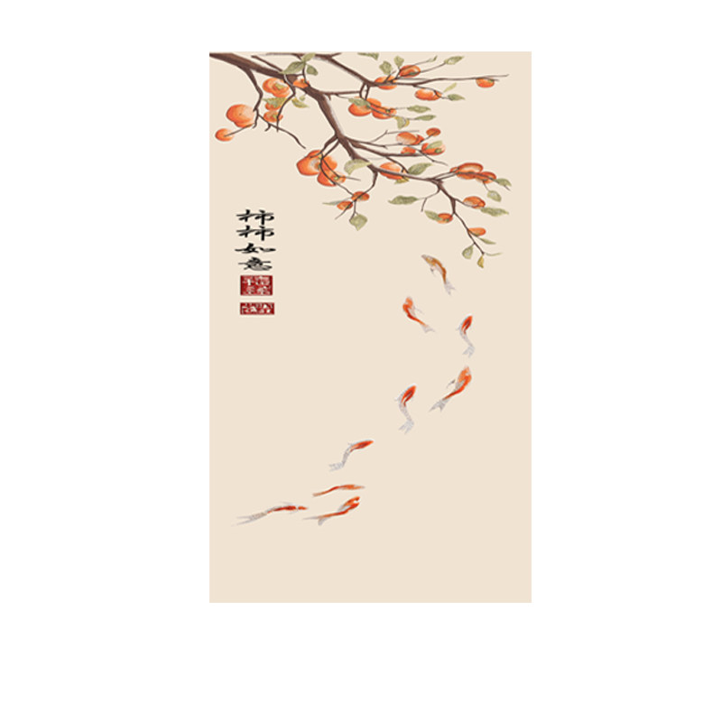 言绣玄关独绣刺绣新中式背景墙布果实累累柿子客厅高端可定制轻奢