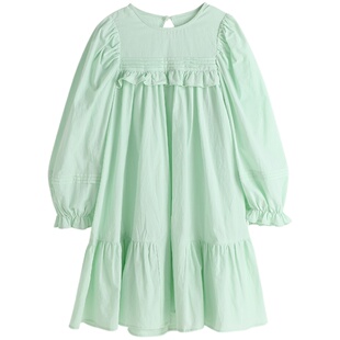 布丁哈鲁春装女童洋气纯色2026春秋季新款儿童休闲大童公主连衣裙