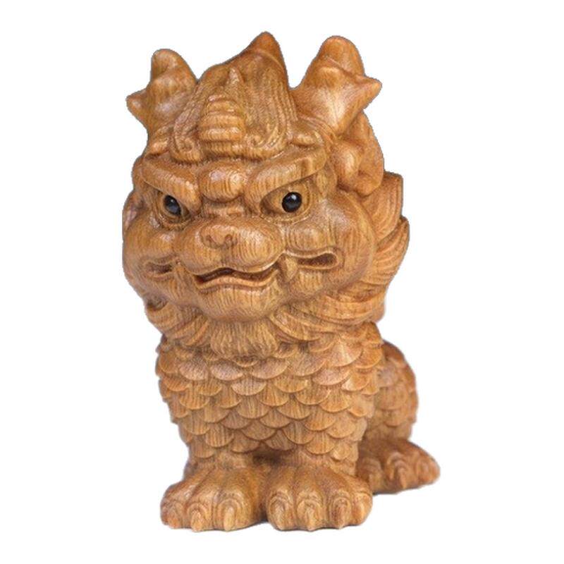 绿檀木雕麒麟摆件车内装饰品