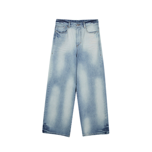 LCDC设计师品牌LOOKNOW2025年春季新款蓝色手工拉绒阔腿牛仔裤